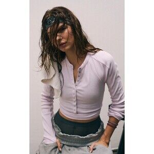 Women's Free People Movement Snap Button Long Sleeve Shirt Rose Quartz XL